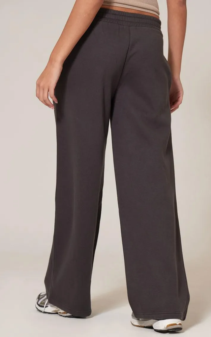 Charcoal Dipped Waist Pintuck Wide Leg Sweat Sweatpants
