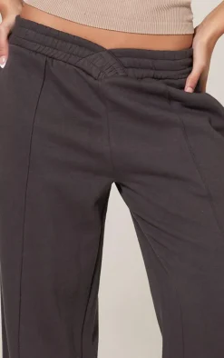 Charcoal Dipped Waist Pintuck Wide Leg Sweat Sweatpants