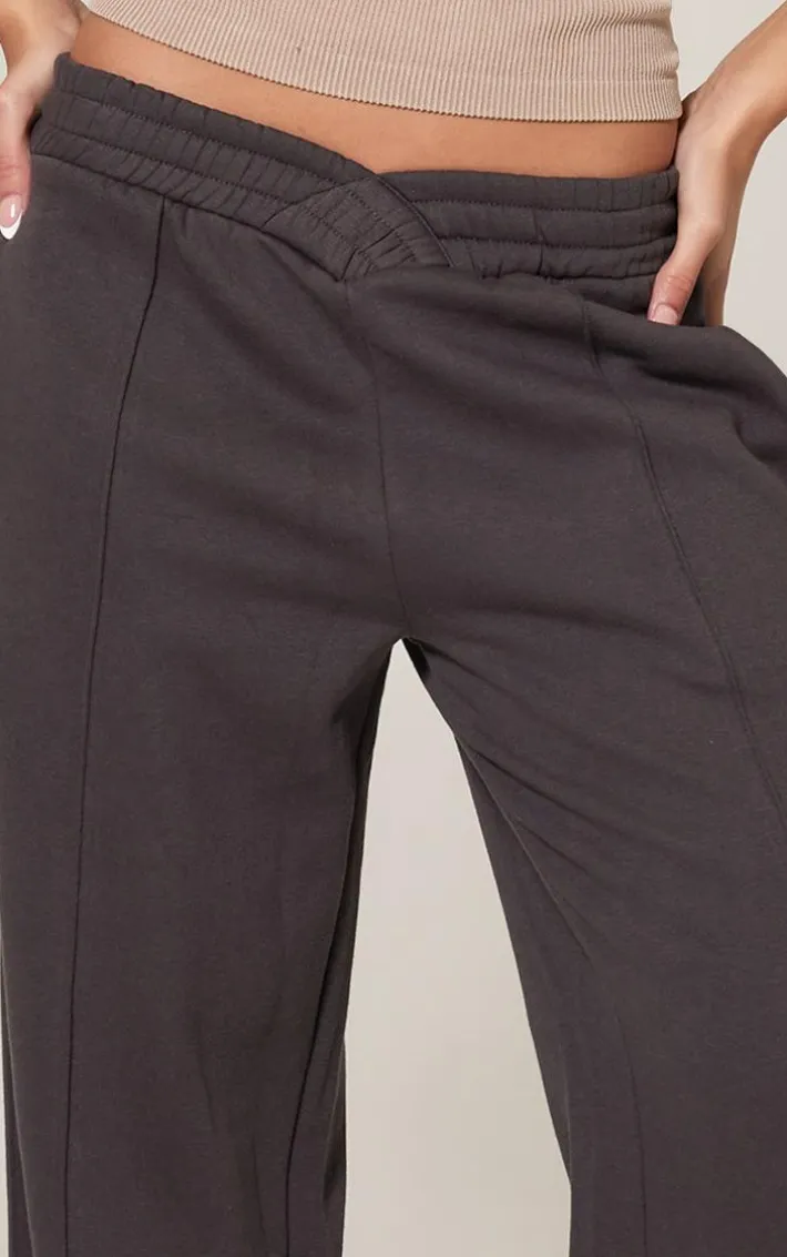 Charcoal Dipped Waist Pintuck Wide Leg Sweat Sweatpants