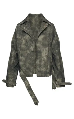 PrettyLittleThing Faux Leather Jackets*Distressed Faux Leather Oversized Biker Jacket