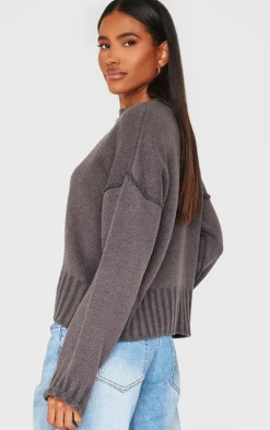 PrettyLittleThing Oversized Sweaters*Exposed Seam Chunky Knit Oversized Sweater