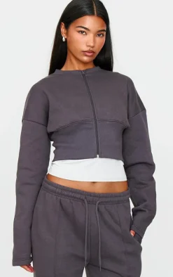 Hot PrettyLittleThing Extreme Cinched Waist Sweatshirt Charcoal
