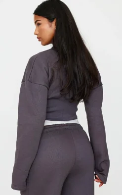Hot PrettyLittleThing Extreme Cinched Waist Sweatshirt Charcoal