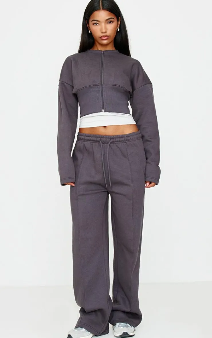 Hot PrettyLittleThing Extreme Cinched Waist Sweatshirt Charcoal