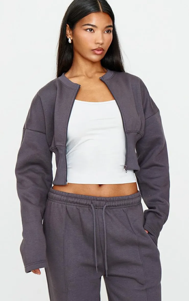 Hot PrettyLittleThing Extreme Cinched Waist Sweatshirt Charcoal