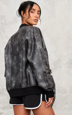 PrettyLittleThing Bomber Jackets*Extreme Distressed Faux Leather Bomber Jacket