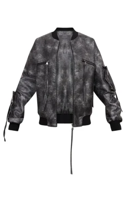 PrettyLittleThing Bomber Jackets*Extreme Distressed Faux Leather Bomber Jacket