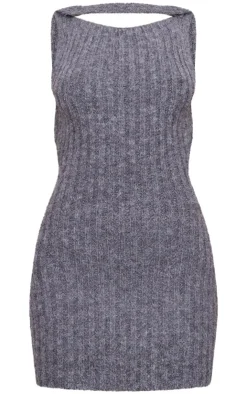 Eyelash Knit Racer Neck Open Back Mini Dress-PrettyLittleThing Hot