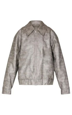 PrettyLittleThing Faux Leather Jackets*Faux Leather Embossed Zip Up Jacket