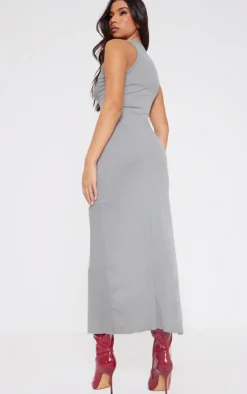 Fine Rib Racer Neck Maxi Dress-PrettyLittleThing New