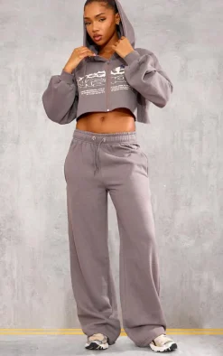 Sale PrettyLittleThing Graphic Oversized Cropped Zip Hoodie Charcoal