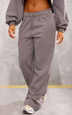 Discount PrettyLittleThing Graphic Oversized Wide Leg Sweatpants Charcoal