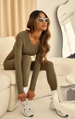 Outlet PrettyLittleThing Charcoal Snatched Sculpt Leggings Green