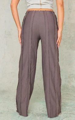 Charcoal Grey Exposed Seam Tie Front Mid Rise Pants