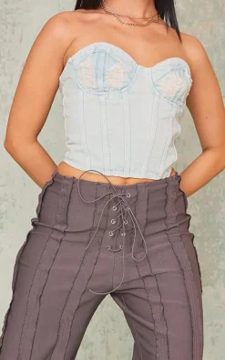 Charcoal Grey Exposed Seam Tie Front Mid Rise Pants