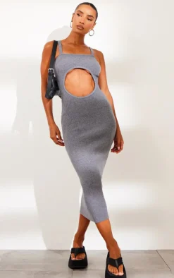Front Cut Out Soft Rib Maxi Dress-PrettyLittleThing Outlet