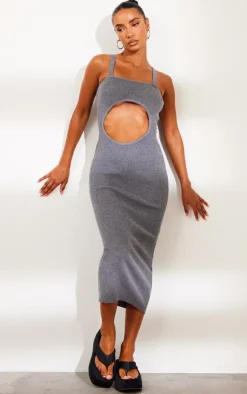 Front Cut Out Soft Rib Maxi Dress-PrettyLittleThing Outlet