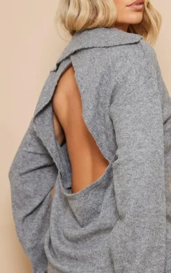 PrettyLittleThing Oversized Sweaters*Luxe Knit Open Back Oversized Sweater