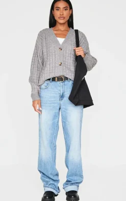 PrettyLittleThing Cardigans*Marl Cable Knit Button Up Oversized Cardigan