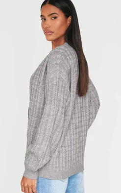 PrettyLittleThing Cardigans*Marl Cable Knit Button Up Oversized Cardigan