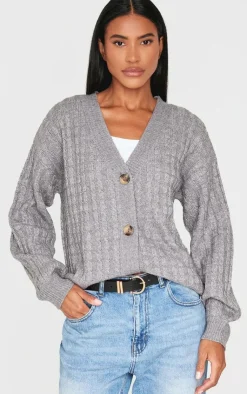 PrettyLittleThing Cardigans*Marl Cable Knit Button Up Oversized Cardigan