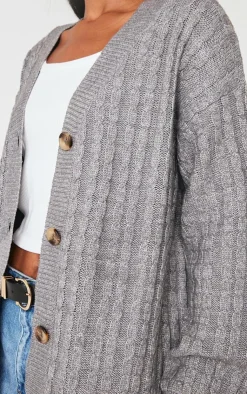 PrettyLittleThing Cardigans*Marl Cable Knit Button Up Oversized Cardigan