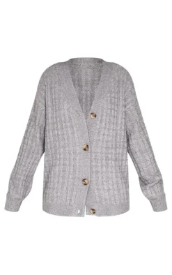 PrettyLittleThing Cardigans*Marl Cable Knit Button Up Oversized Cardigan
