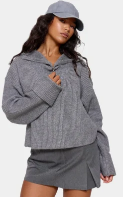 PrettyLittleThing Sweaters*Marl Chunky Knit Half Zip Sweater