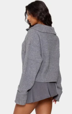 PrettyLittleThing Sweaters*Marl Chunky Knit Half Zip Sweater