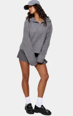 PrettyLittleThing Sweaters*Marl Chunky Knit Half Zip Sweater