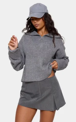 PrettyLittleThing Sweaters*Marl Chunky Knit Half Zip Sweater