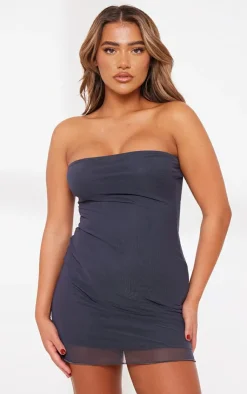 Mesh Lettuce Hem Bandeau Bodycon Dress-PrettyLittleThing New