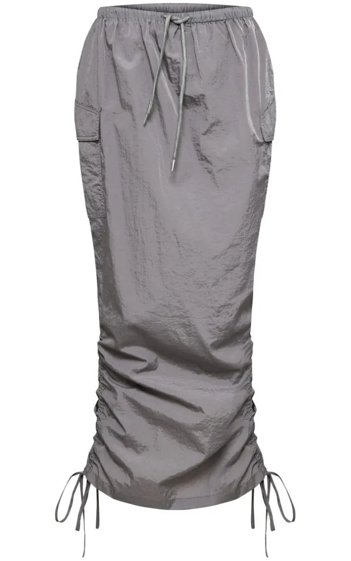 Charcoal Grey Parachute Tie Waist Midaxi Skirt