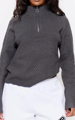 PrettyLittleThing Sweaters*Ripple Knit Half Zip Sweater