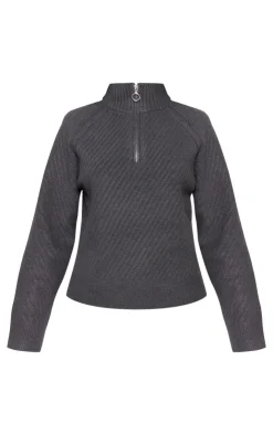 PrettyLittleThing Sweaters*Ripple Knit Half Zip Sweater