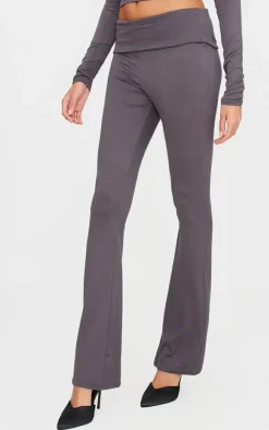 Sale PrettyLittleThing Soft Touch Fold Over Skinny Flares Charcoal Grey