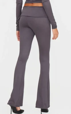 Sale PrettyLittleThing Soft Touch Fold Over Skinny Flares Charcoal Grey