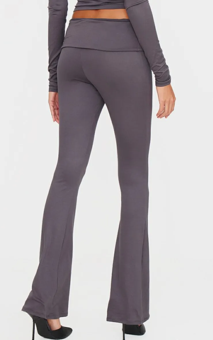 Sale PrettyLittleThing Soft Touch Fold Over Skinny Flares Charcoal Grey