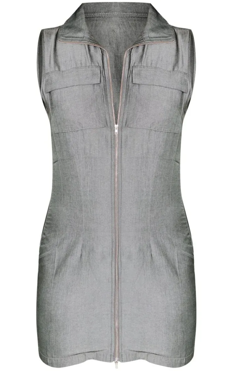 Textured Pocket Zip Up Bodycon Dress-PrettyLittleThing