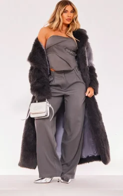 Charcoal Grey Woven Dip Hem Buckle Detail Top