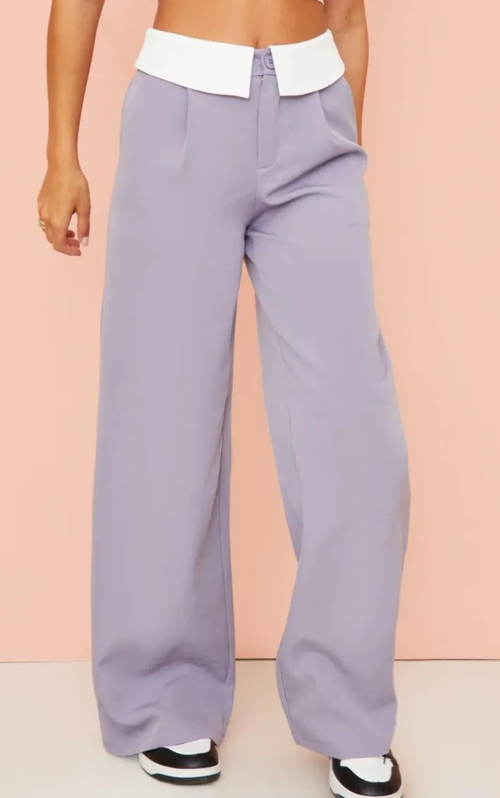Charcoal Grey Woven Fold Over Waist Wide Leg Pants