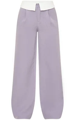 Charcoal Grey Woven Fold Over Waist Wide Leg Pants
