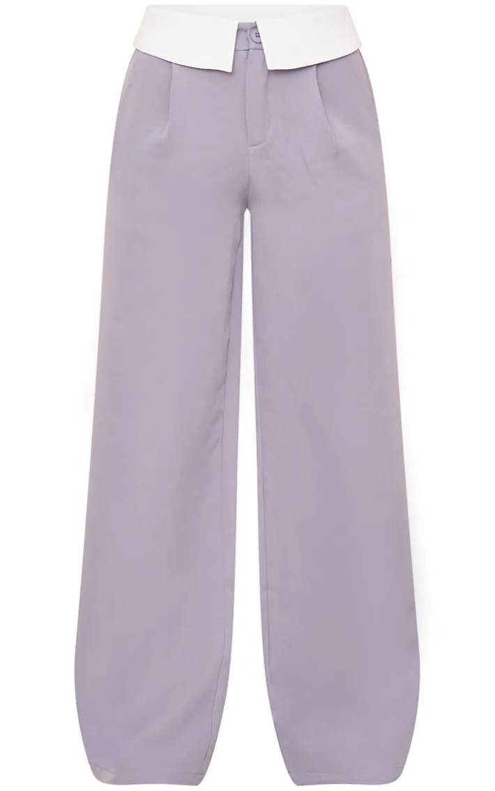 Charcoal Grey Woven Fold Over Waist Wide Leg Pants
