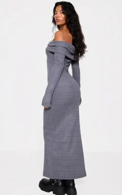 Heavy Brushed Rib Bardot Trim Maxi Dress-PrettyLittleThing Sale