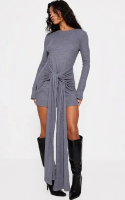 Heavy Brushed Rib Wrap Tie Bodycon Dress-PrettyLittleThing Discount
