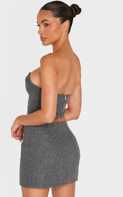 Hot PrettyLittleThing Herringbone Corset Top Charcoal