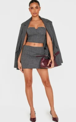 Hot PrettyLittleThing Herringbone Corset Top Charcoal