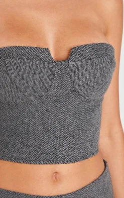Hot PrettyLittleThing Herringbone Corset Top Charcoal