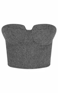 Hot PrettyLittleThing Herringbone Corset Top Charcoal