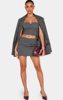 Online PrettyLittleThing Herringbone Micro Mini Skirt Charcoal